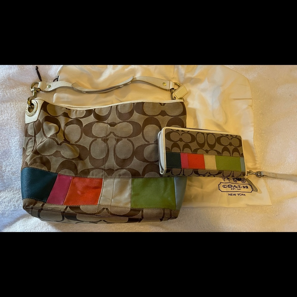 Coach multi colored bag and matching wallet